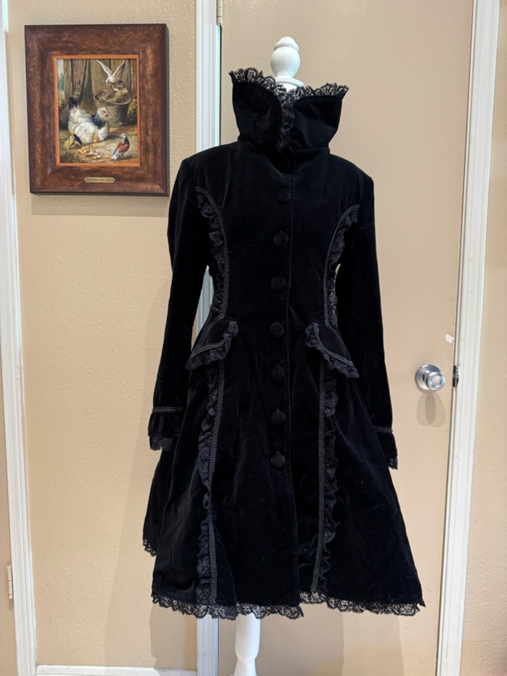 Spin Doctor Black Velvet Lace-Trimmed Goth Steampunk Victorian Coat - Picture 2 of 16